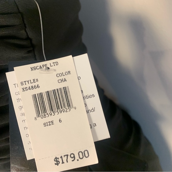 XSCAPE Ruched Beaded Embellished Mini Little Black Dress - Picture 7 of 15